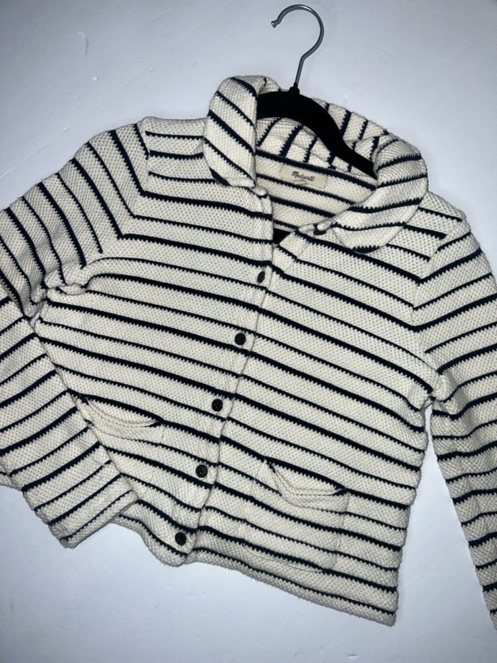 Women’s Madewell Cream and Navy Striped Shawl Collar Cardigan XS